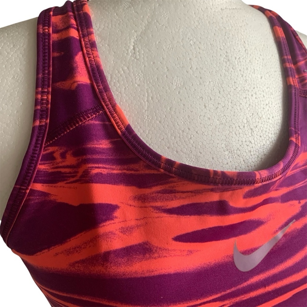 Nike Dry-Fit Sport Bra Top Racer Back Scoop Neck Colour Design Orange Purple L - Picture 6 of 11
